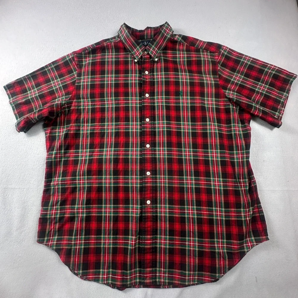 Polo Ralph Lauren Mens XXL Classic Fit Short Sleeve Plaid Button Down Shirt Red